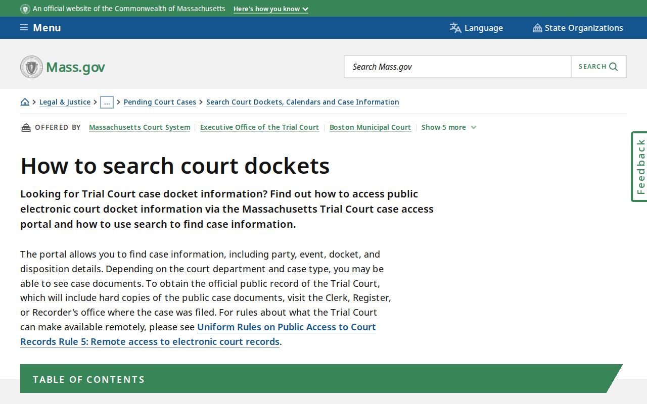 Winchester residents directory Massachusetts court docket search instructions