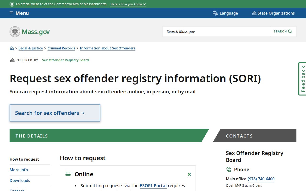 Winchester residents directory Massachusetts SORI request information