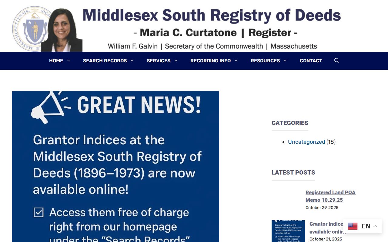 Winchester previous residents research at the Middlesex South Grantor Index announcement