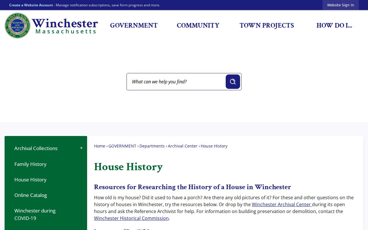 Winchester previous residents house-history guide from the Town of Winchester