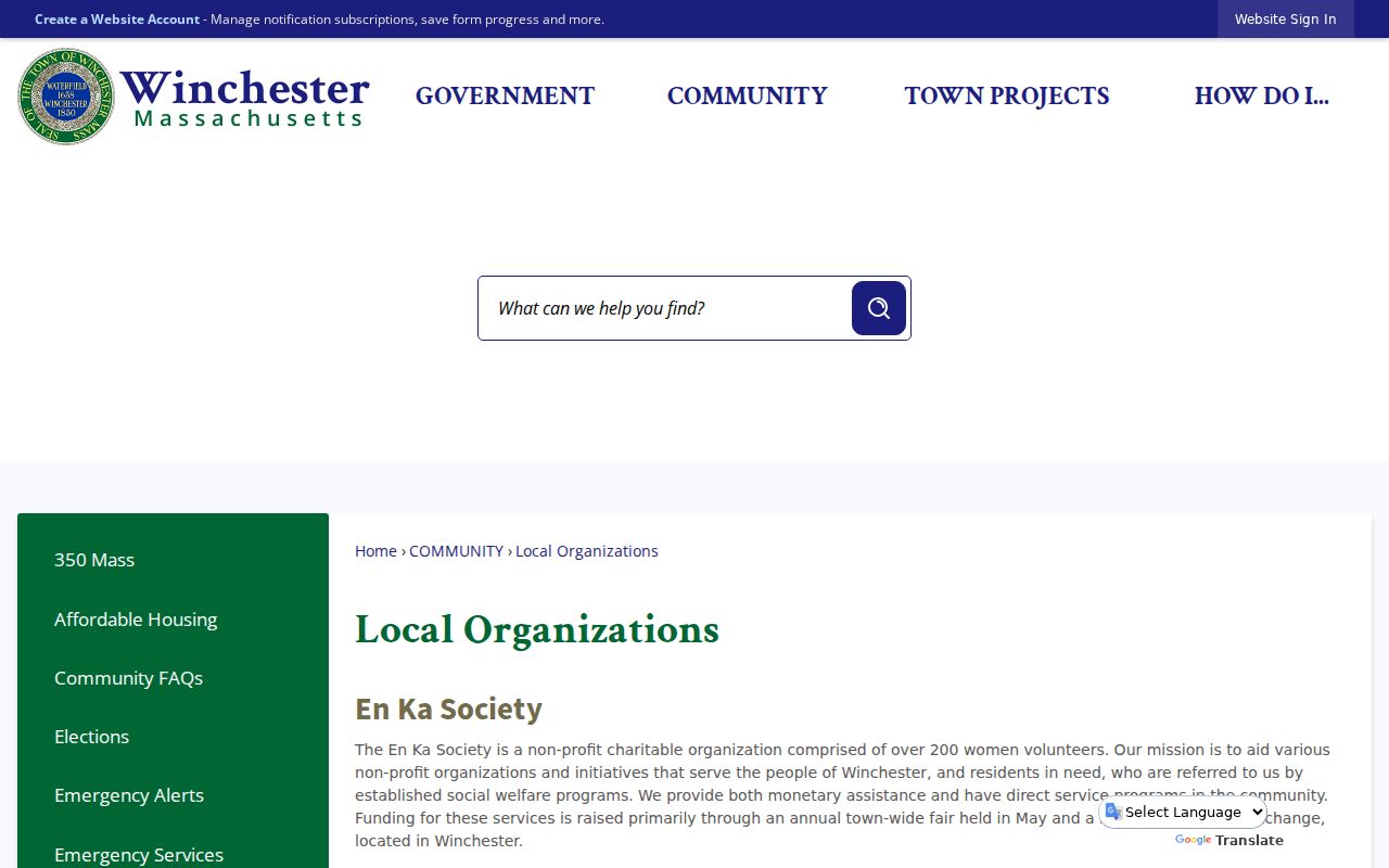 Winchester neighbors civic contact research in the Town Local Organizations directory