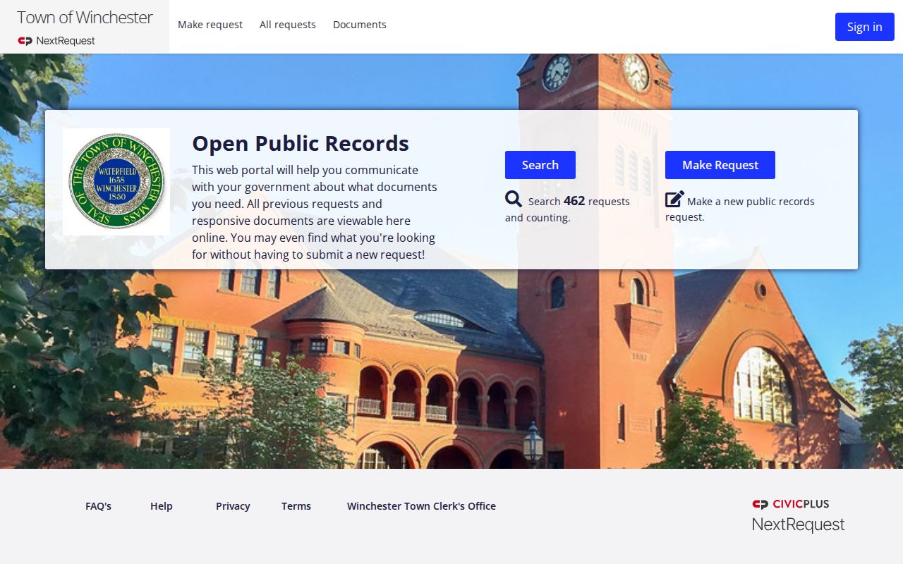 Winchester residents directory public records request portal